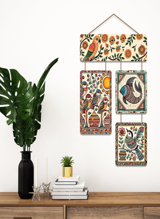 Artvibes Sparrows & Fish Ethnic Indian Folk Art Decorative Wall Art MDF Wooden Wall Hanger for Living Room | Wall Accent | Sceneries | Aesthetic Wooden Decor | Graphic Artwork | Ideal Gifts (WH_6539N) - Image 3